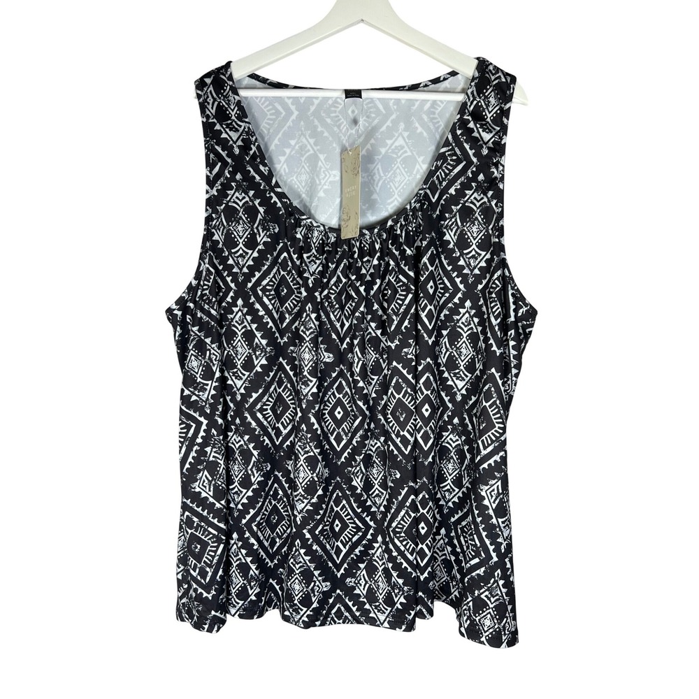 Emery Rose Womens 4XL Black White Geometric Tribal Scoop Neck Tank Top NWT